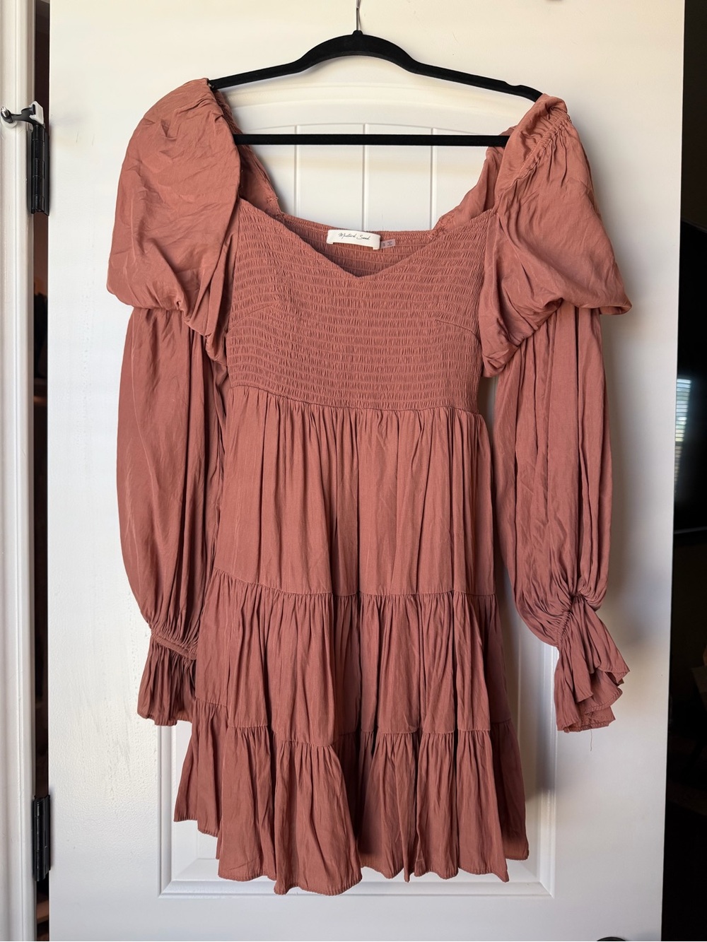 Mustard Seed Dusty Rose Smocked Tiered Long Sleeve Dress